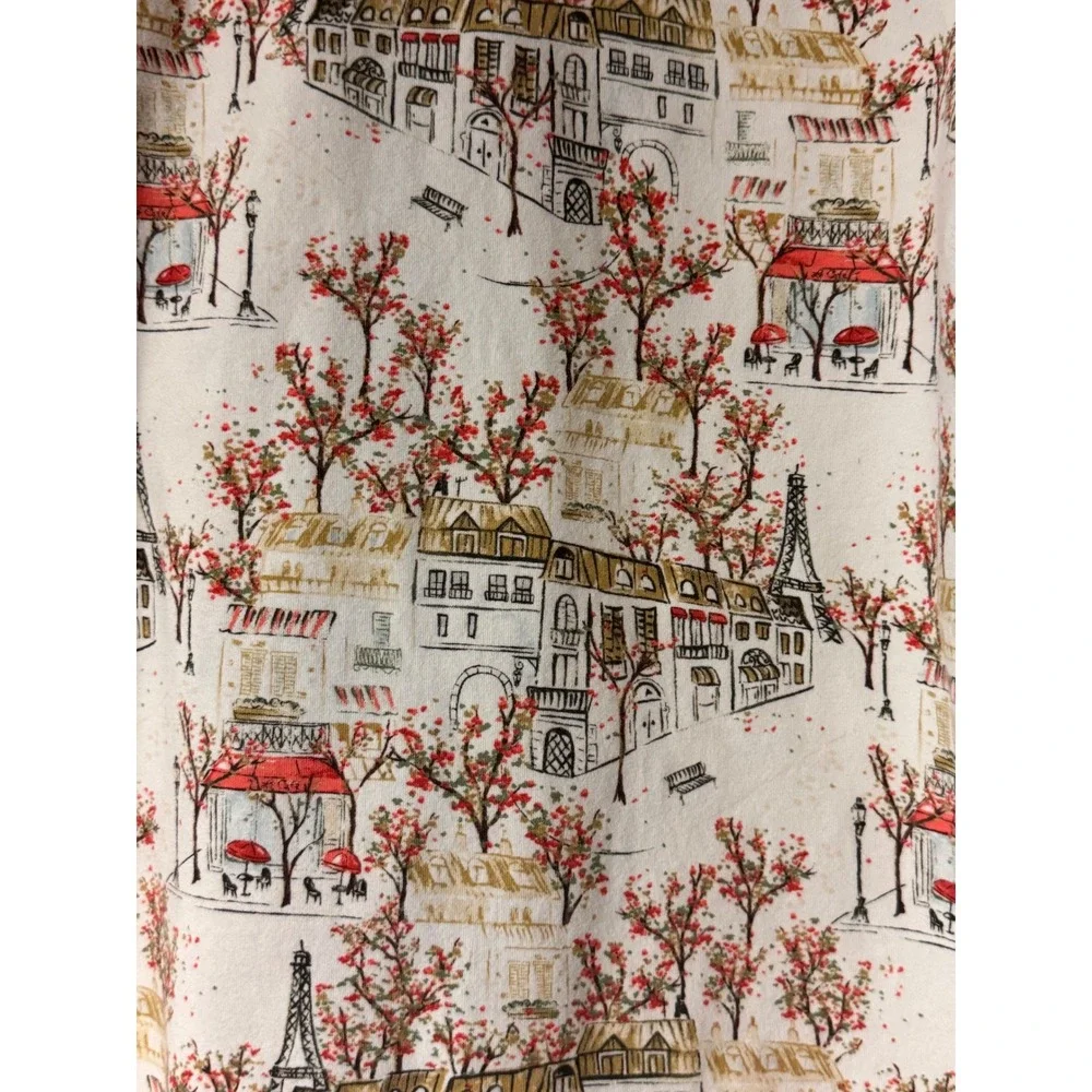 BedHead PJs Paris Print Organic Cotton Button Down Pajama Top Cream Small Cozy